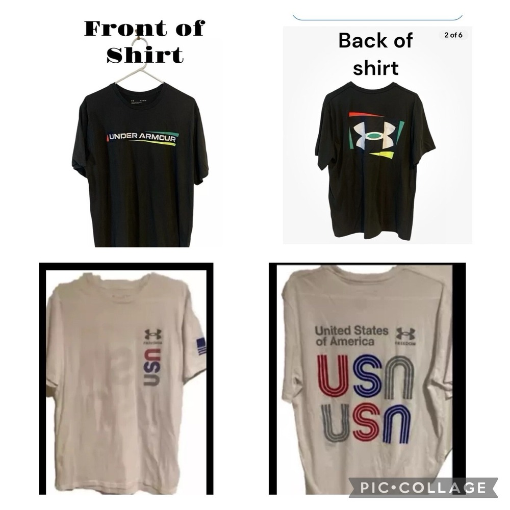 Lot Of 2 Under Armour USA Men's Short Sleeve T-Shirt  XL White USA‎ & Army Green